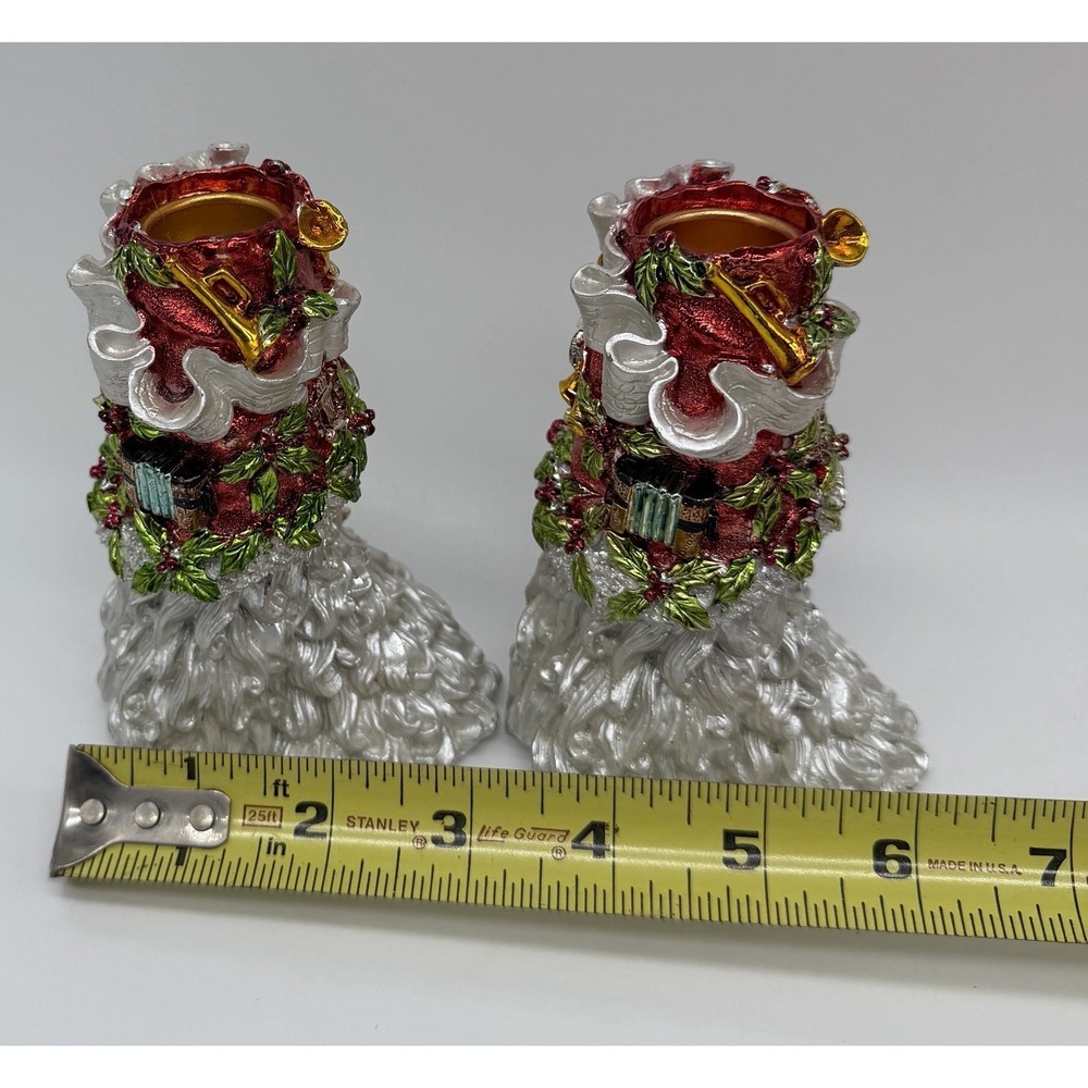 2 Christmas Santa Candlestick Holders Beard Holly Holiday - Picture 5 of 7